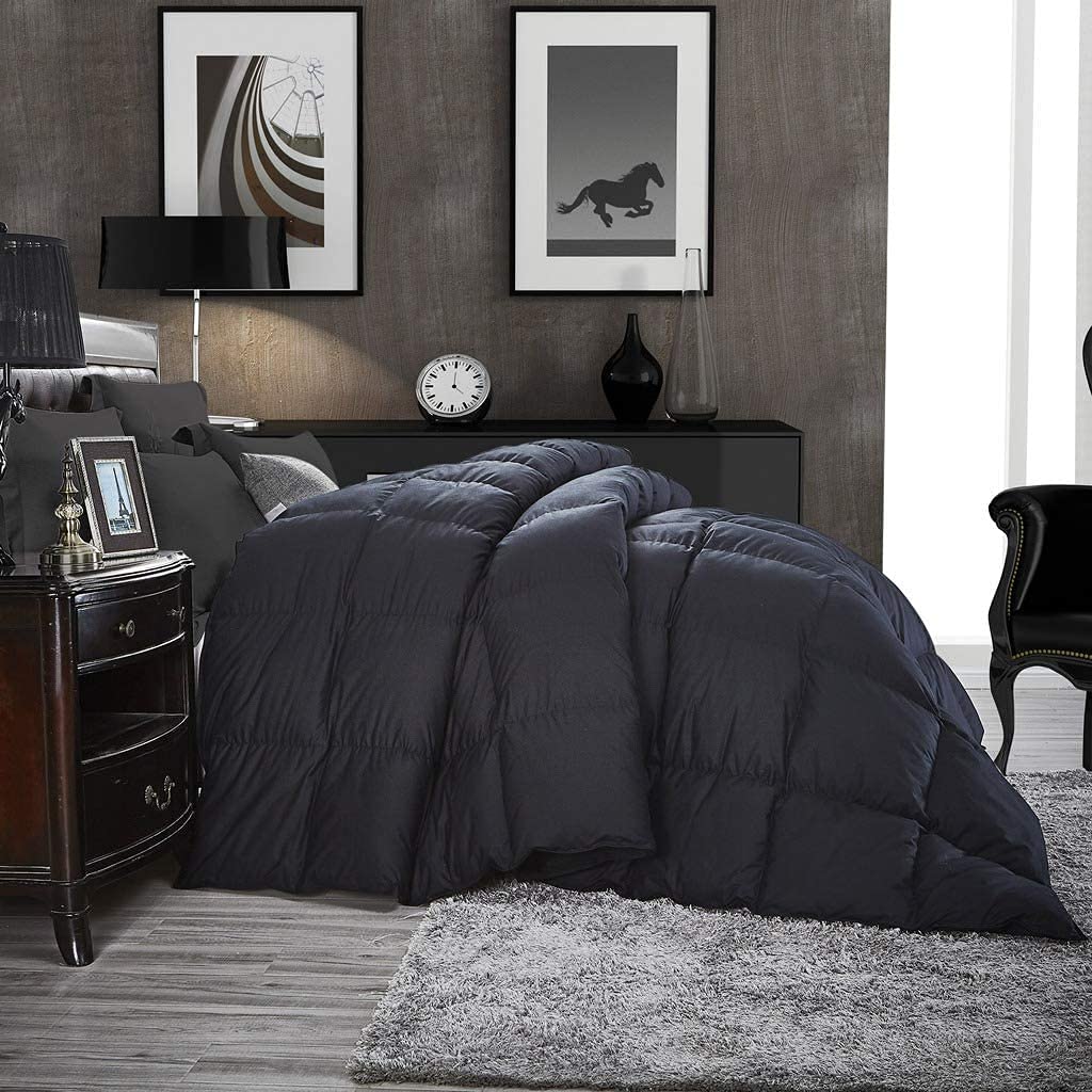 Dluxe Ave. ( KING ) Luxurious Palatial Goose Down Feather Fiber Comforter, Duvet Insert 100% Egyptian Cotton Cover 90 oz., Fill Weight Comforter/ Black Solid