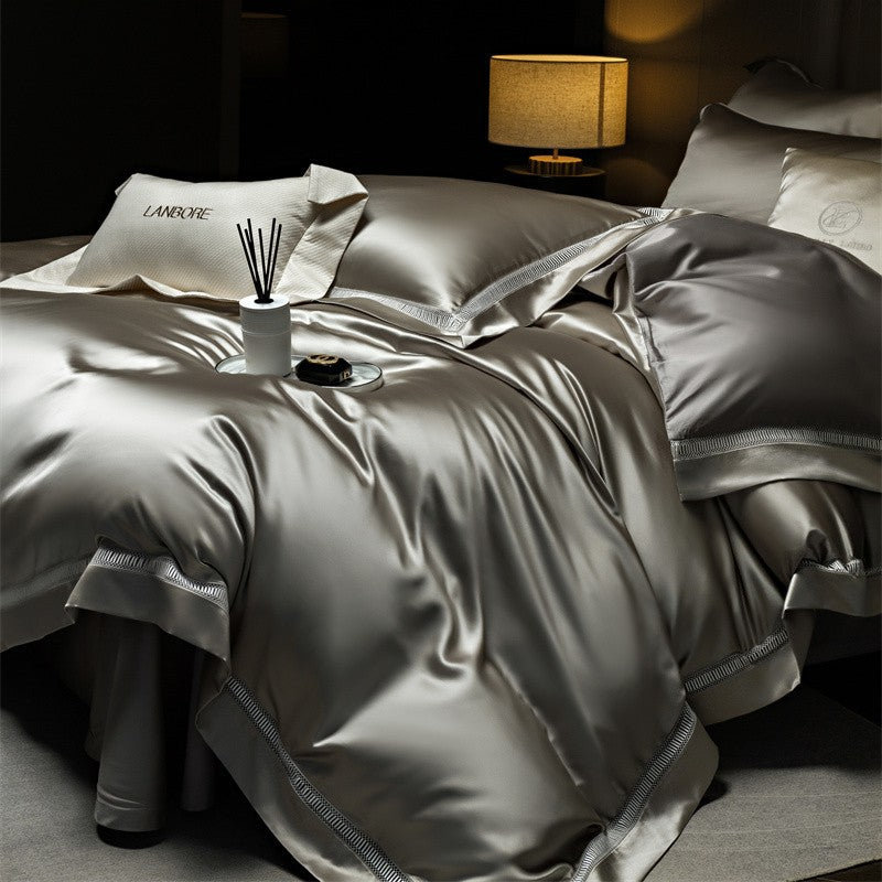 Dluxe Ave. Luxury Silk Tencel Bedding Set/ Flat Sheet Two Pillowcases {One Duvet Cover}