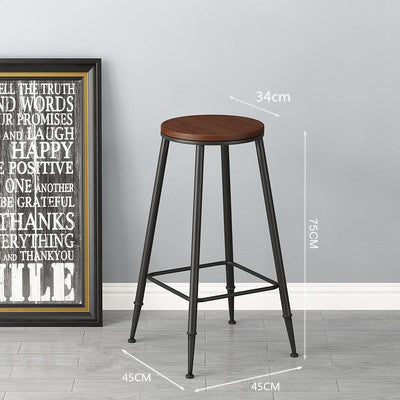 Vintage Iron Bar Chair with Solid Wood Seat