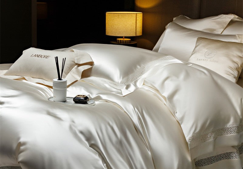 Dluxe Ave. Luxury Silk Tencel Bedding Set/ Flat Sheet Two Pillowcases {One Duvet Cover}