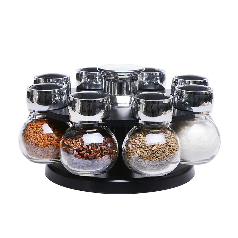 Dluxe Ave. Rotary Spice Bottle Rack and Condiment Set for Kitchen