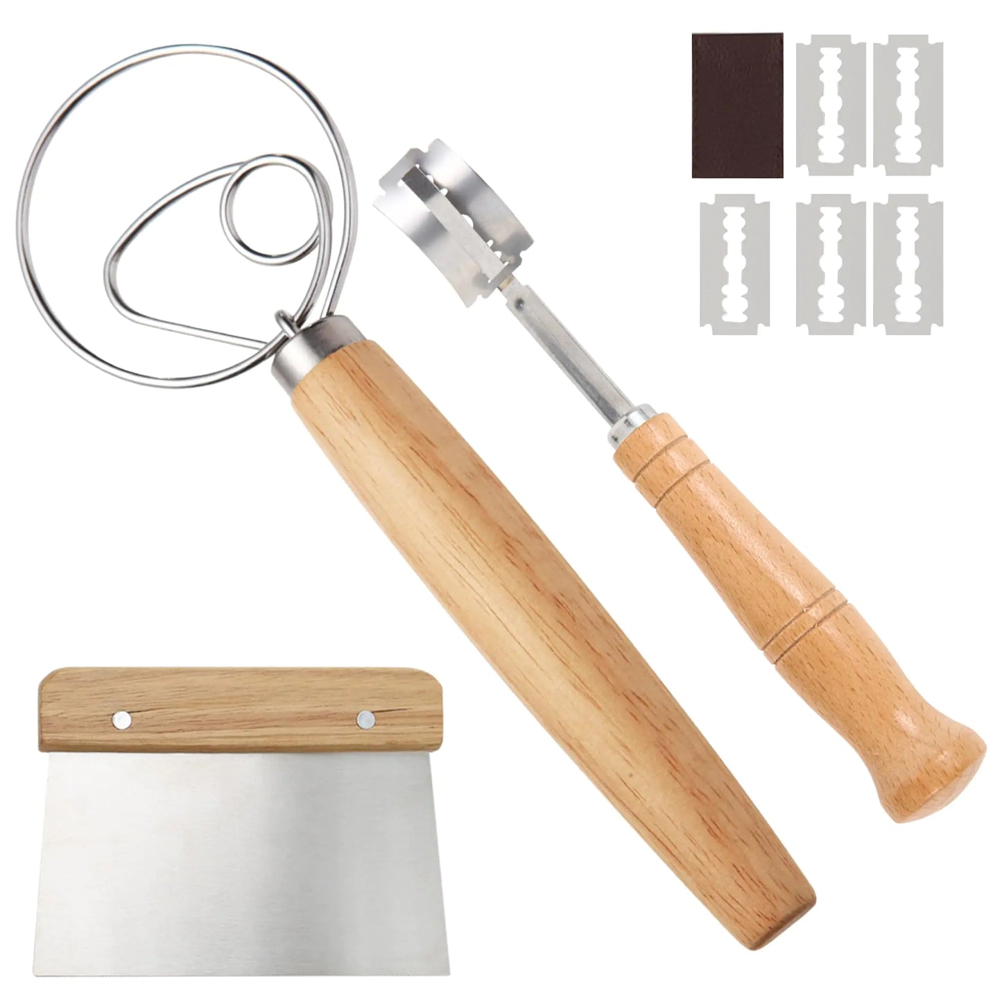 Dluxe Ave. Mee 2ou Danish Dough Whisk - Bench Scraper - Bread Lame Sourdough Scoring Tool Set Of 3Dough Cutter Dough Scoring Tool With 5 Blades