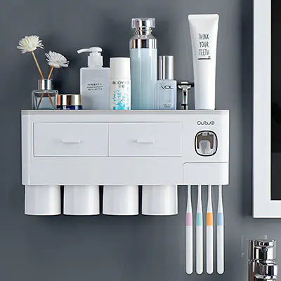 Dluxe Ave. Magnetic Toothbrush Holder Set with Automatic Toothpaste Dispenser