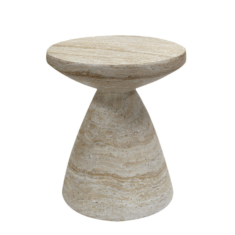 Modern Minimalist Imitation Travertine Sofa Side Table Round Geometric Coffee Table for Living Room Balcony Outdoor