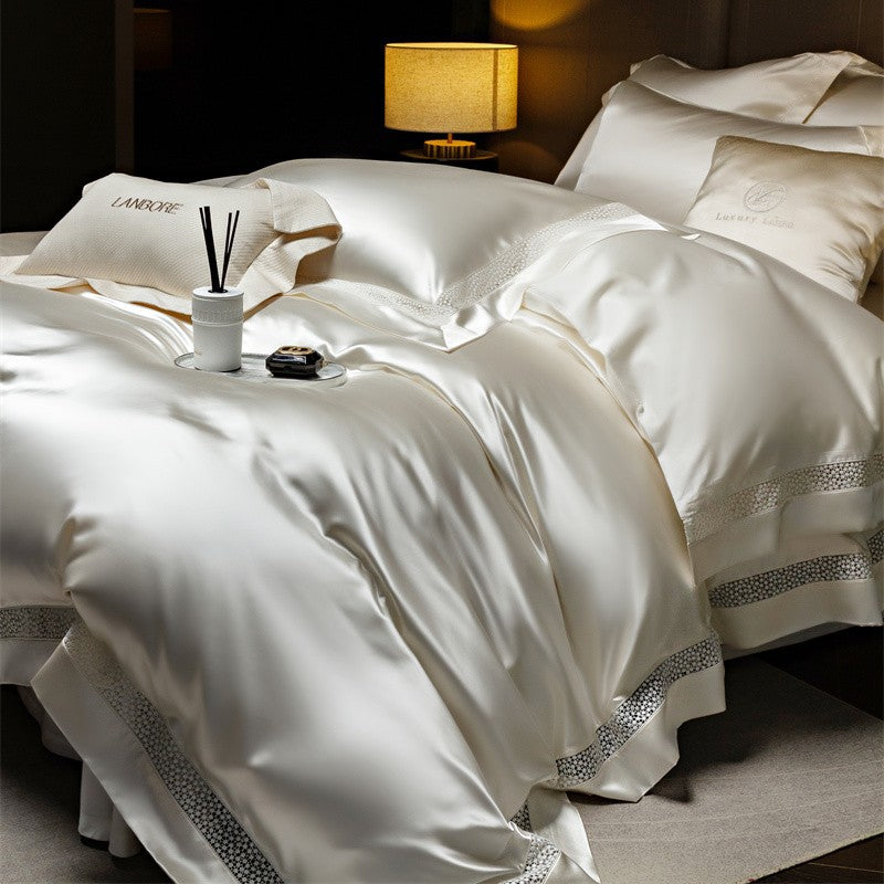 Dluxe Ave. Luxury Silk Tencel Bedding Set/ Flat Sheet Two Pillowcases {One Duvet Cover}