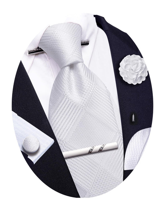 Dluxe Ave. Tie Sets Man Silk Solid Plaid Woven Necktie for Men Collar Pin Pocket Square Cufflinks