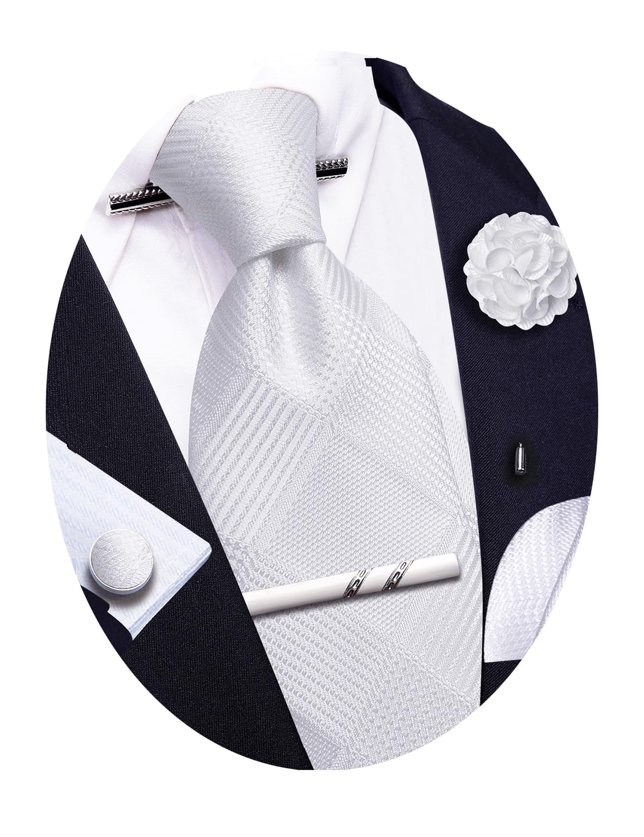 Dluxe Ave. Tie Sets Man Silk Solid Plaid Woven Necktie for Men Collar Pin Pocket Square Cufflinks