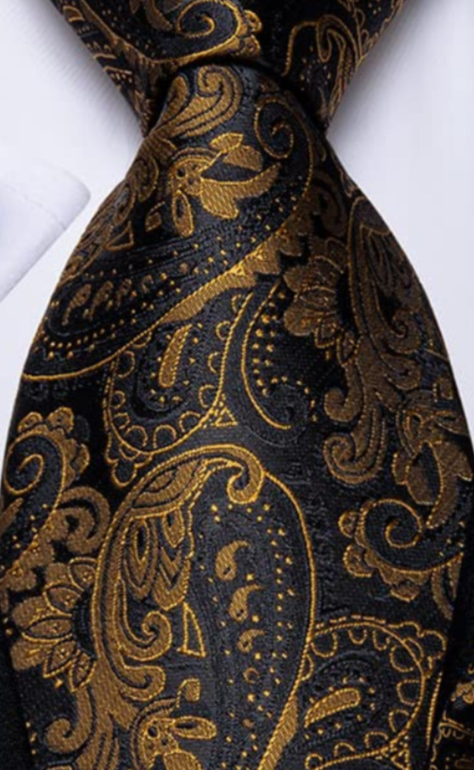 Dluxe Ave.  Black Brown Mens Tie Paisley Silk Necktie Set with Pocket Square Cufflinks Formal Ties