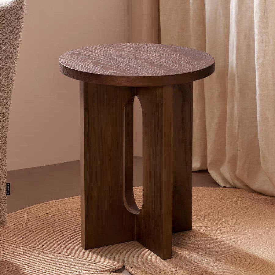 Dluxe Ave. Solid Wood Round Side Table for Sofa, Bedroom, Balcony