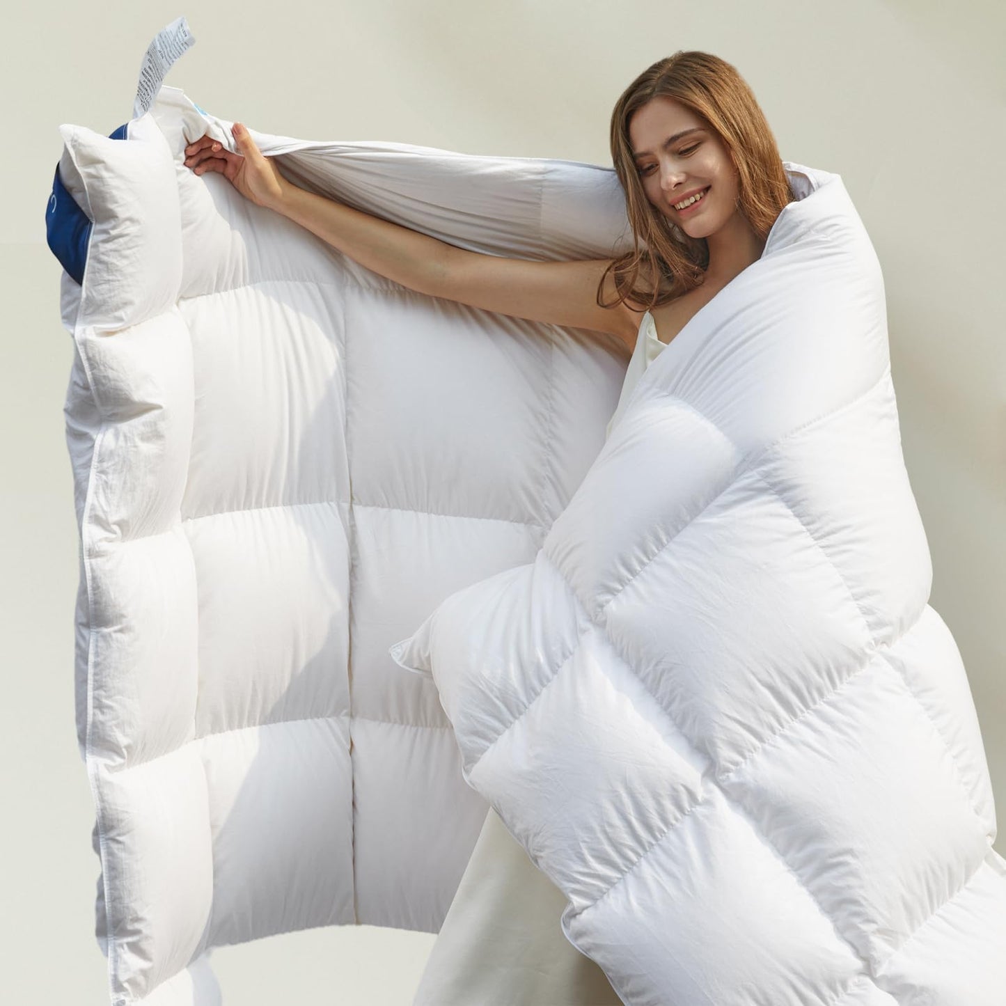 Dluxe Ave. ( QUEEN ) Feather Down Comforter for All Season/ Extra Fluffy Down {Duvet} Insert with Corner Tabs/ Hotel Bedding Comforter/ White