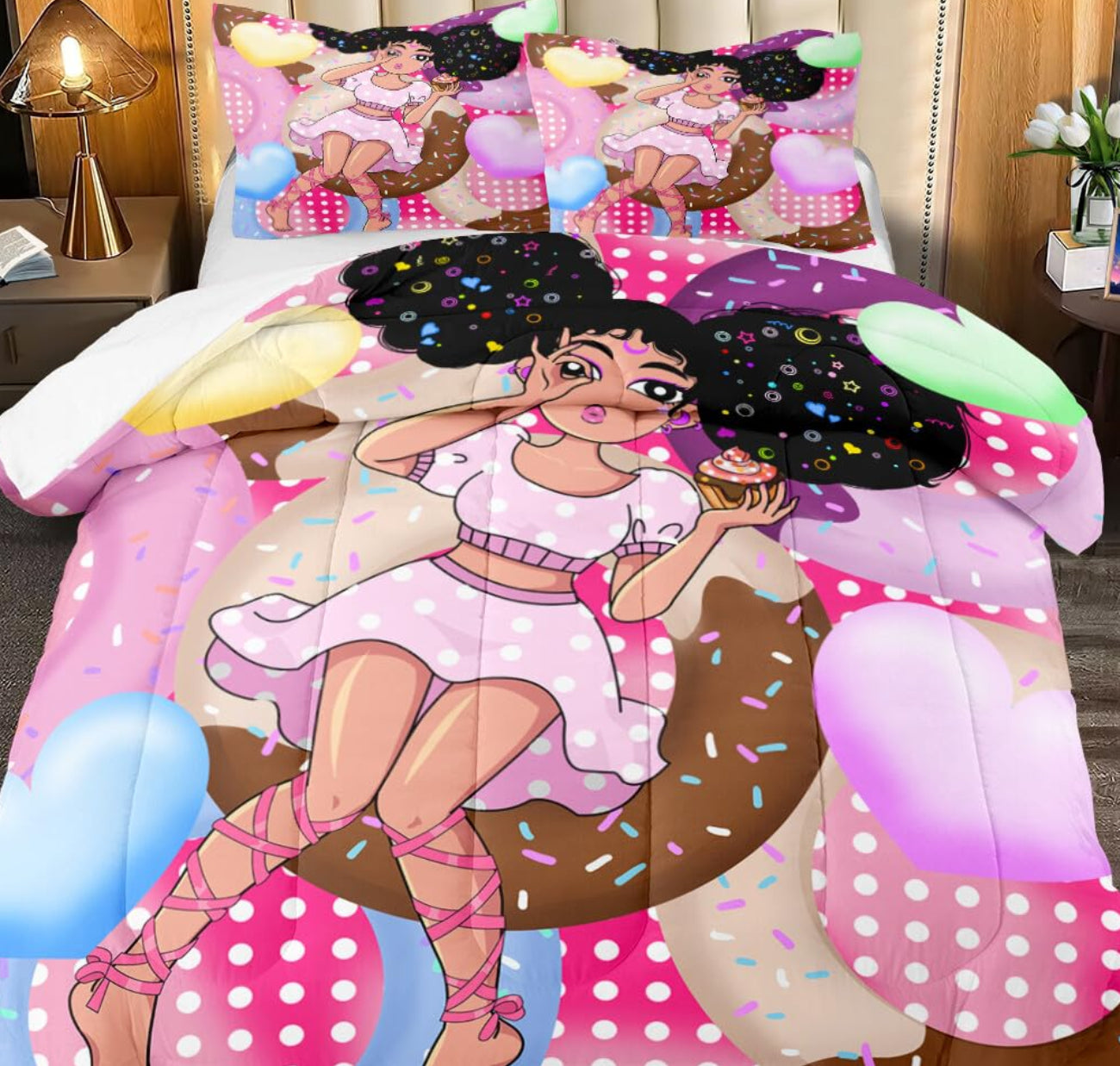 Dluxe Ave. ( QUEEN ) 2 Pcs Comforter and Bedding Set/ Pink
