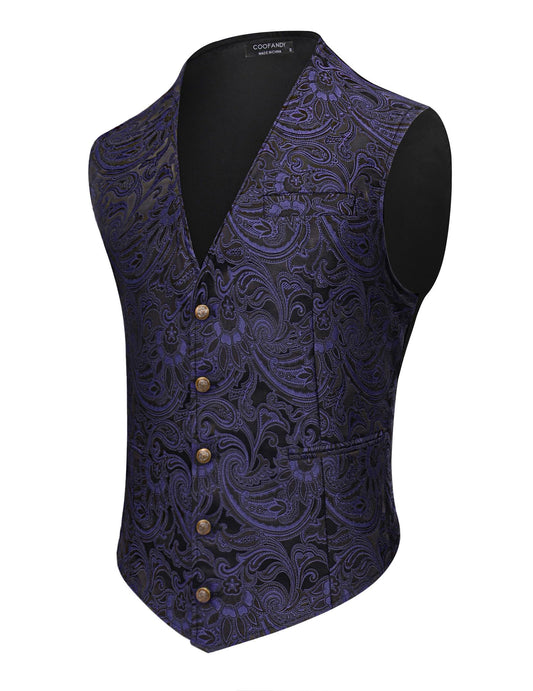 Dluxe Ave. (X-LARGE)  Mens Waistcoat Victorian Steam Punk Gothic Vest/ Dark Purple Paisley