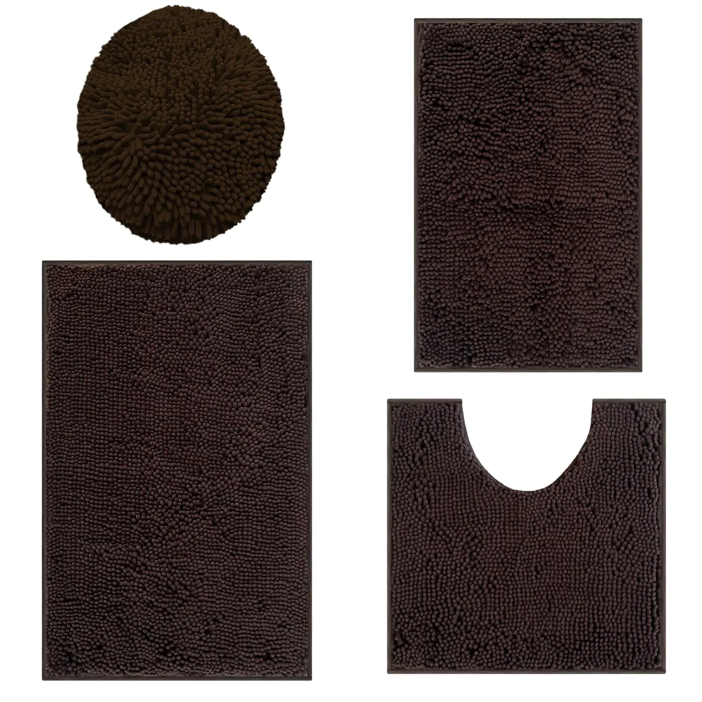 Dluxe Ave. Brown Bathroom Mats Sets 4 Pieces Bath Mats for Bathroom Chenille Bathmat Ultra Soft Non-Slip Bath Rug