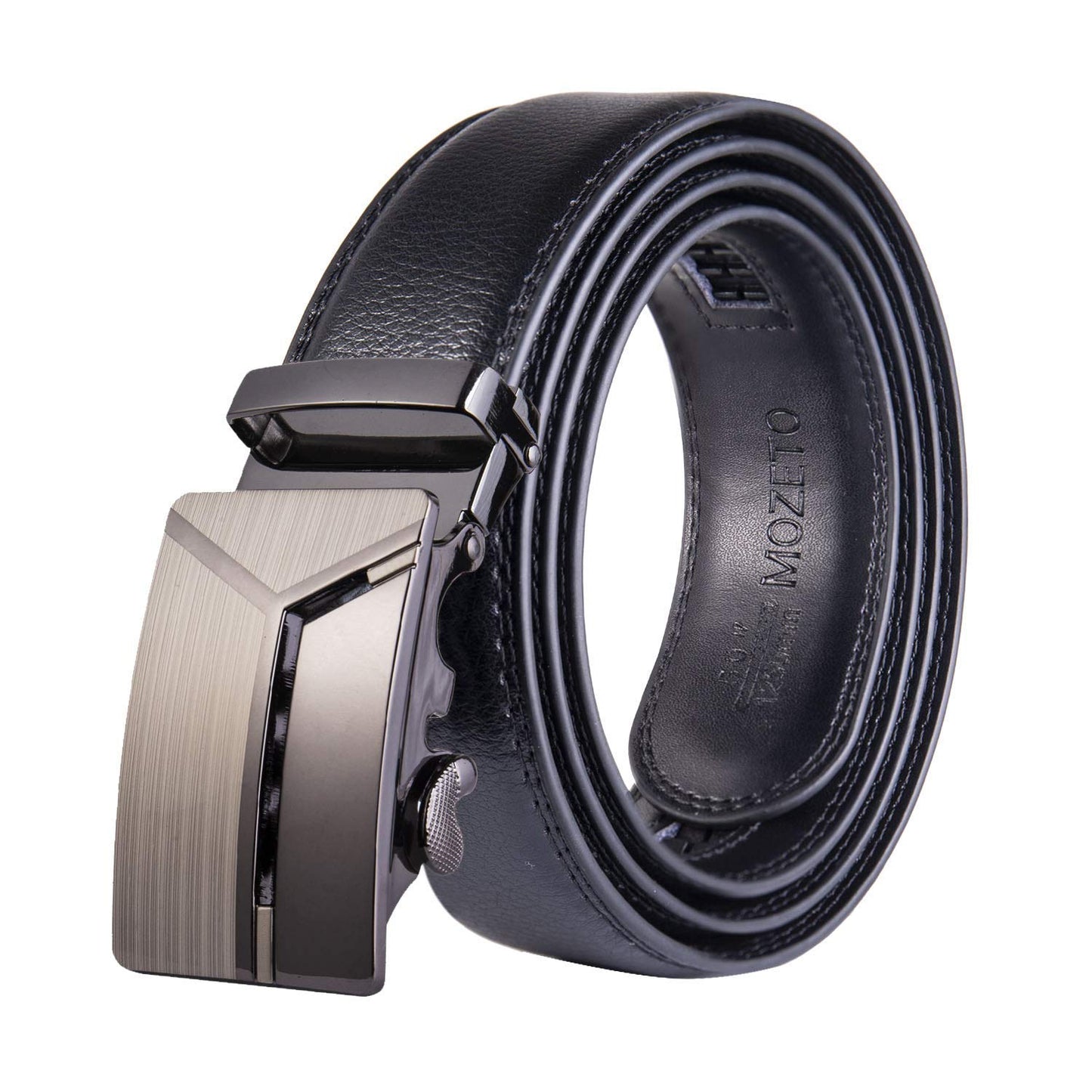 Dluxe Ave. Mens Genuine Leather Ratchet Dress Belt with Automatic Slide Buckle