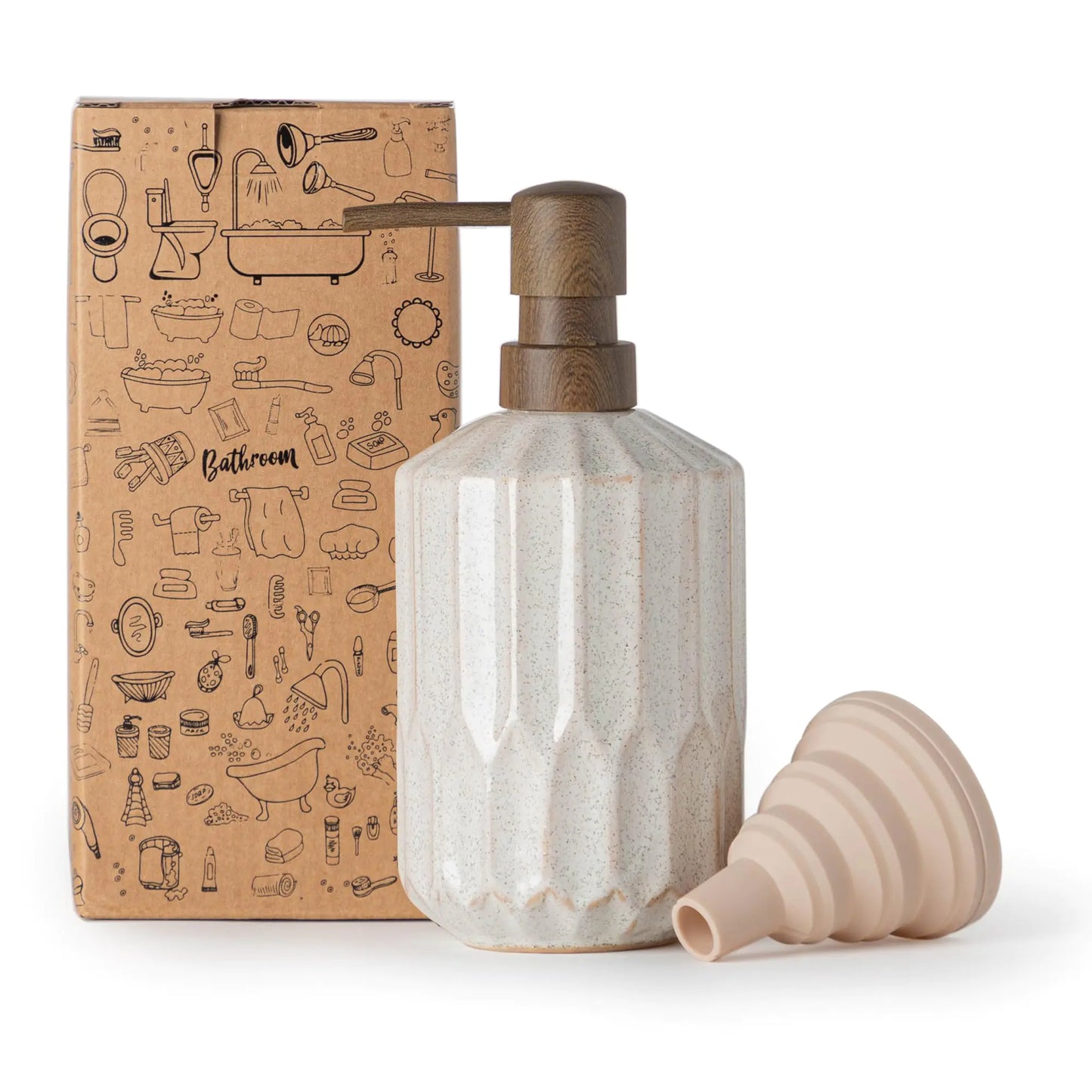 Dluxe Ave. 16 Oz Luxurious Hand soap Dispenser for Bathroom / Ceramic, with Plastic Pump (Wooden Color Pump)