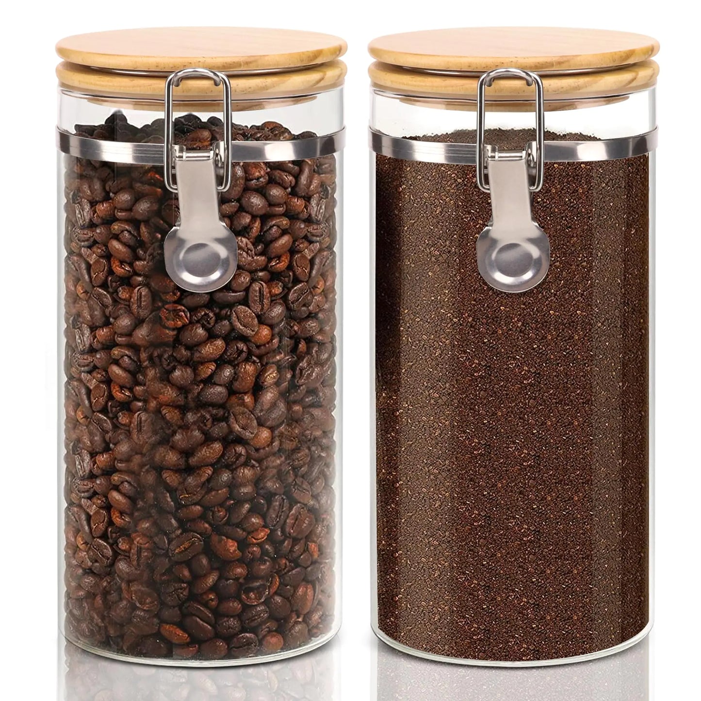 Dluxe Ave. EQEY Glass Storage Jars Set Elegant Containers with Airtight Bamboo Lids Perfect for Kitchen Organization - Flour Rice Pasta Sugar Coffee Beans Accessories Included (Coffee Jar x 2)