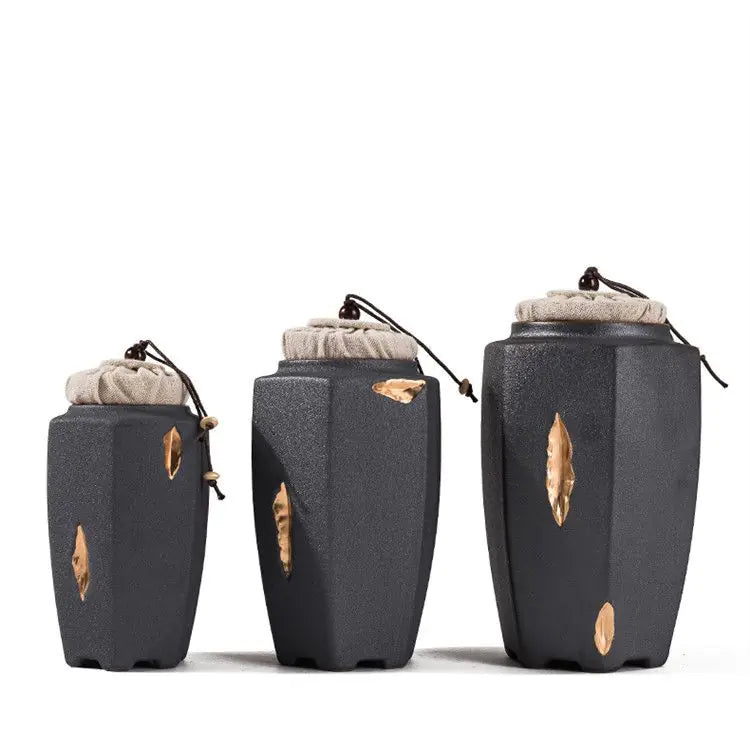 Dluxe Ave. Ceramic Vintage Hand-painted Tea Canister with Gold Trim