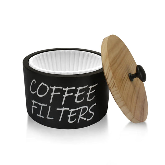 Dluxe Ave. Large Coffee Filter Container with Wood Lid/ (Black)