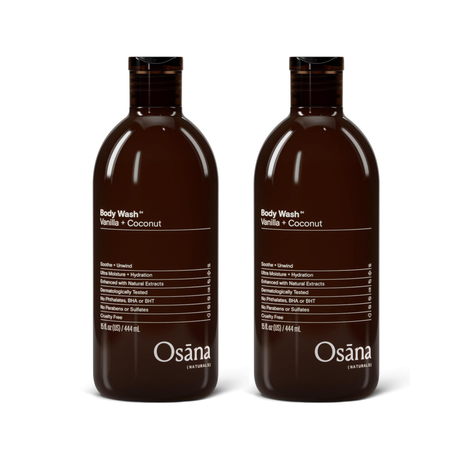Dluxe Ave. Osana Body Wash to Hydrate Refresh and Reinvigorate Skin Enhanced Fruit Extract & Natural Ingredients Vanilla & Coconut Scented 15oz Dual Pack