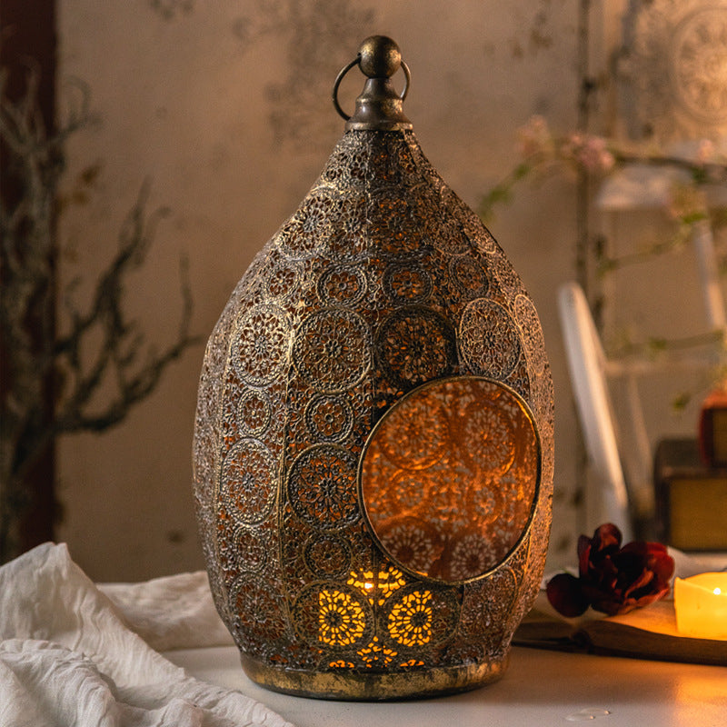 Bohemian Hollow Carved Iron Candle Holder