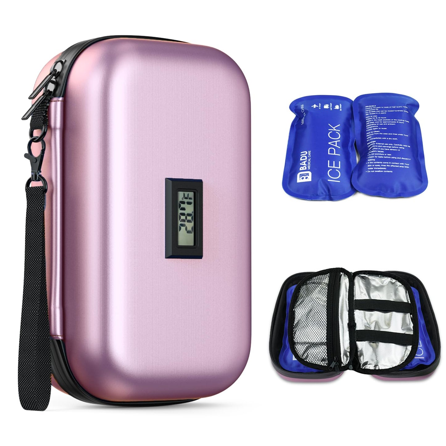 Dluxe Ave. Insulin Cooler Travel Case/ TSA Approved/ Digital Thermometer/ Pink