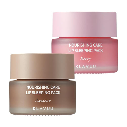 Dluxe Ave. Klavuu Lip Mask Set (2PCS) – Overnight Deep Hydrating Korean Lip Balm Treatment for Very Dry Chapped Lips | Lip Lightening & Plumping with Instant Hydration | Gentle Exfoliating (Berry & Coconut)