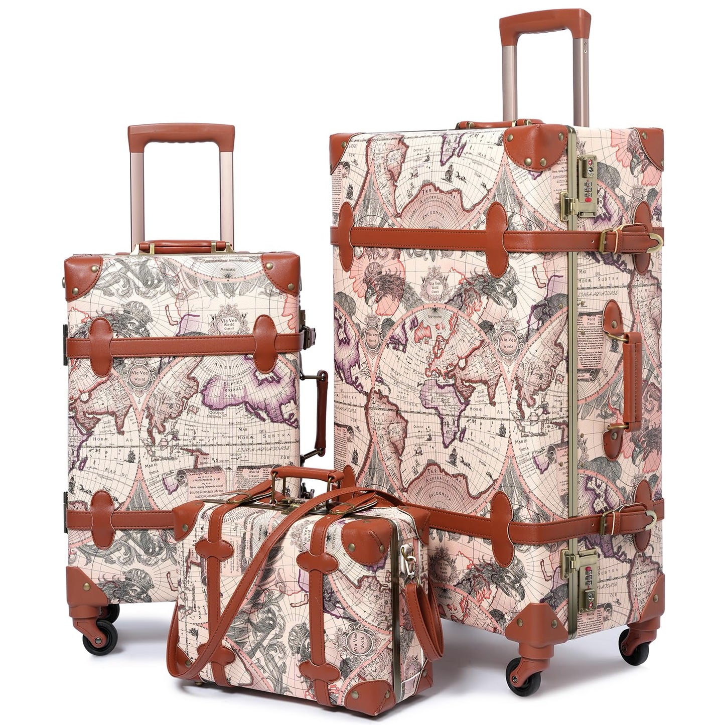 Dluxe Ave. Vintage Luggage Sets of 3 Piece/ Hardside/ Lightweight/ Spinner Wheels/ Travel Set (Vintage)26"+20"+12"