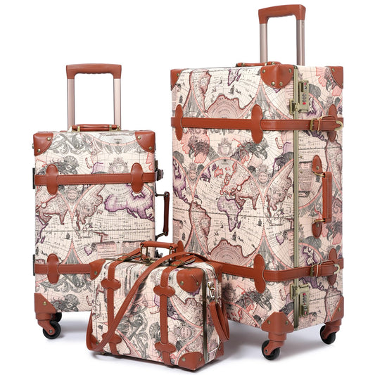 Dluxe Ave. Vintage Luggage Sets of 3 Piece/ Hardside/ Lightweight/ Spinner Wheels/ Travel Set (Vintage)26"+20"+12"