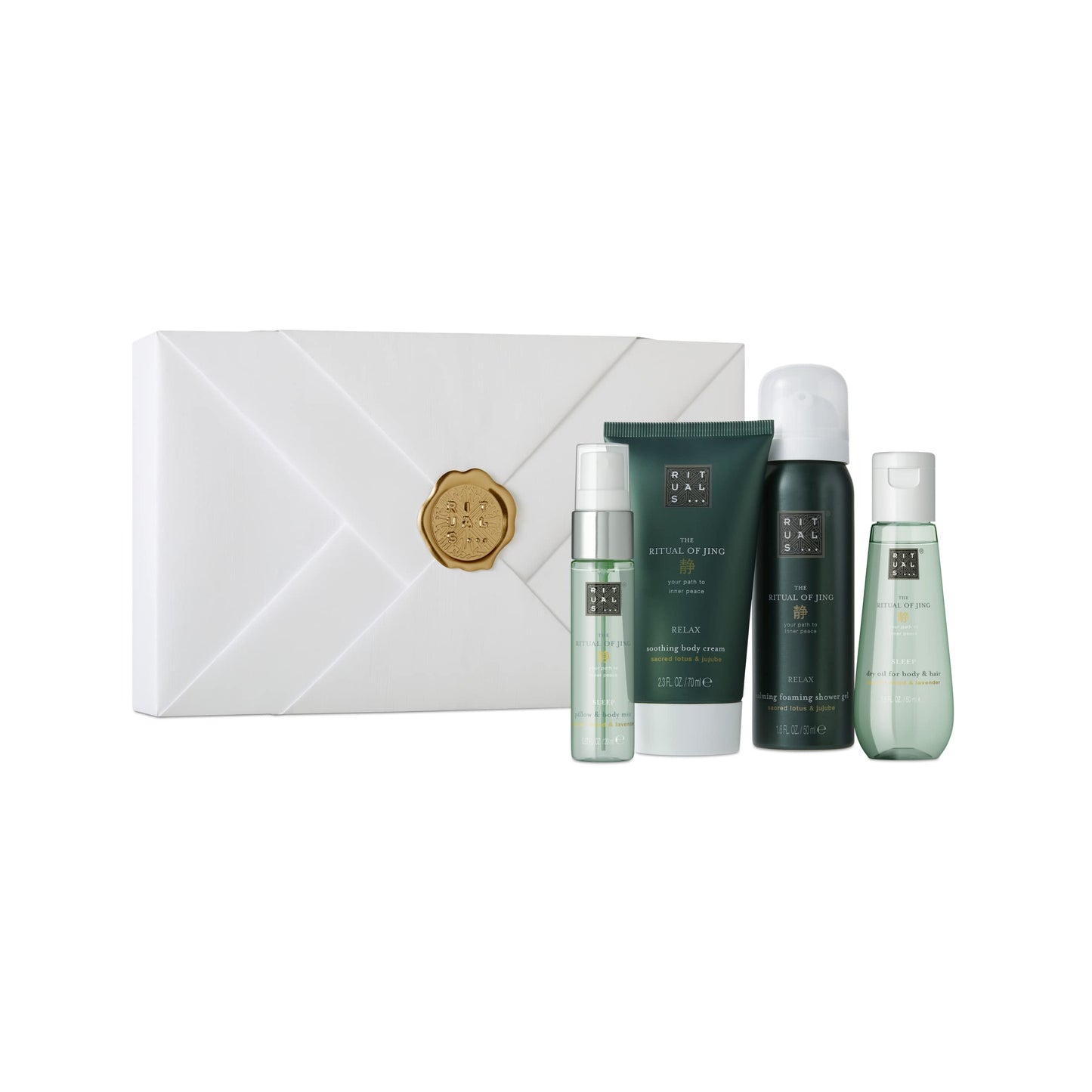 Dluxe Ave. Rituals...The Ritual of Jing Gift Set Small foaming shower gel 50 ml body cream 70 ml Dry Oil 50 ml Pillow & Body Mist 20 ml