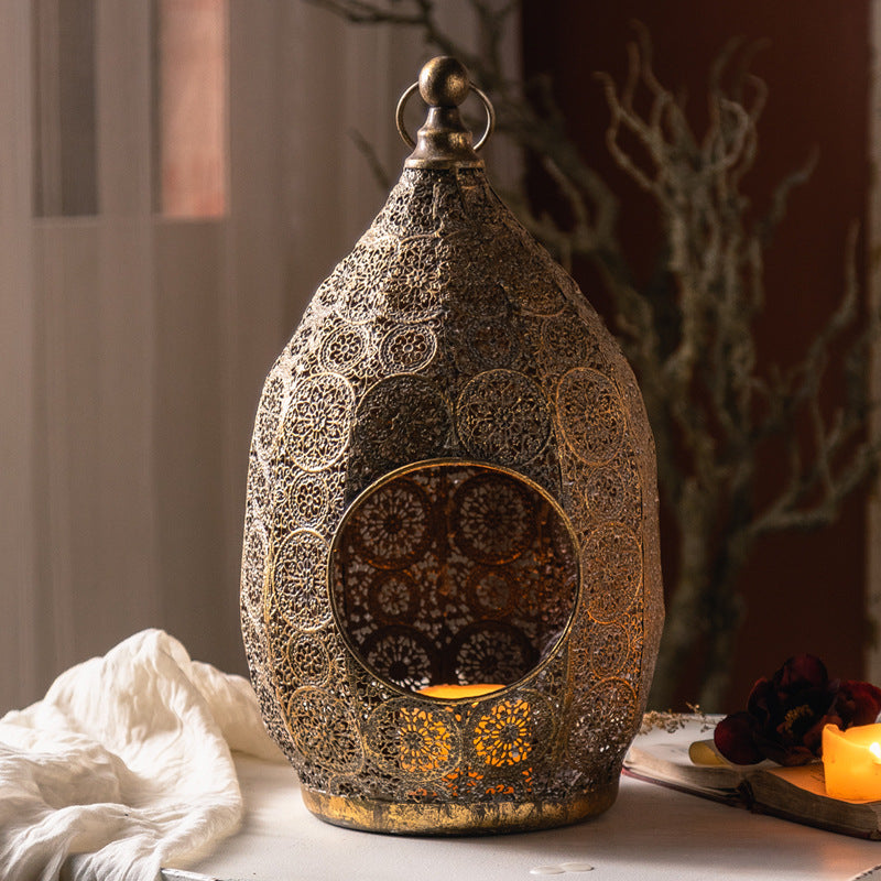 Bohemian Hollow Carved Iron Candle Holder