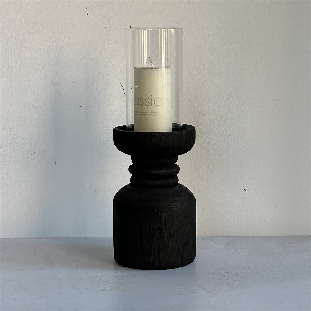 Handmade Carbonized Wood Candlestick Desktop Decor
