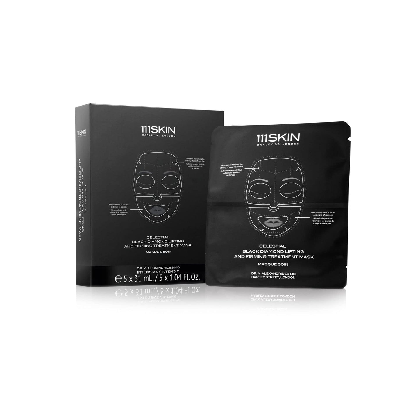 Dluxe Ave. 111SKIN Celestial Black Diamond Lifting and Firming Treatment Mask | Anti-Aging | Tone Tighten Retexturize Complexion | Set of 5 (2.5 oz each)