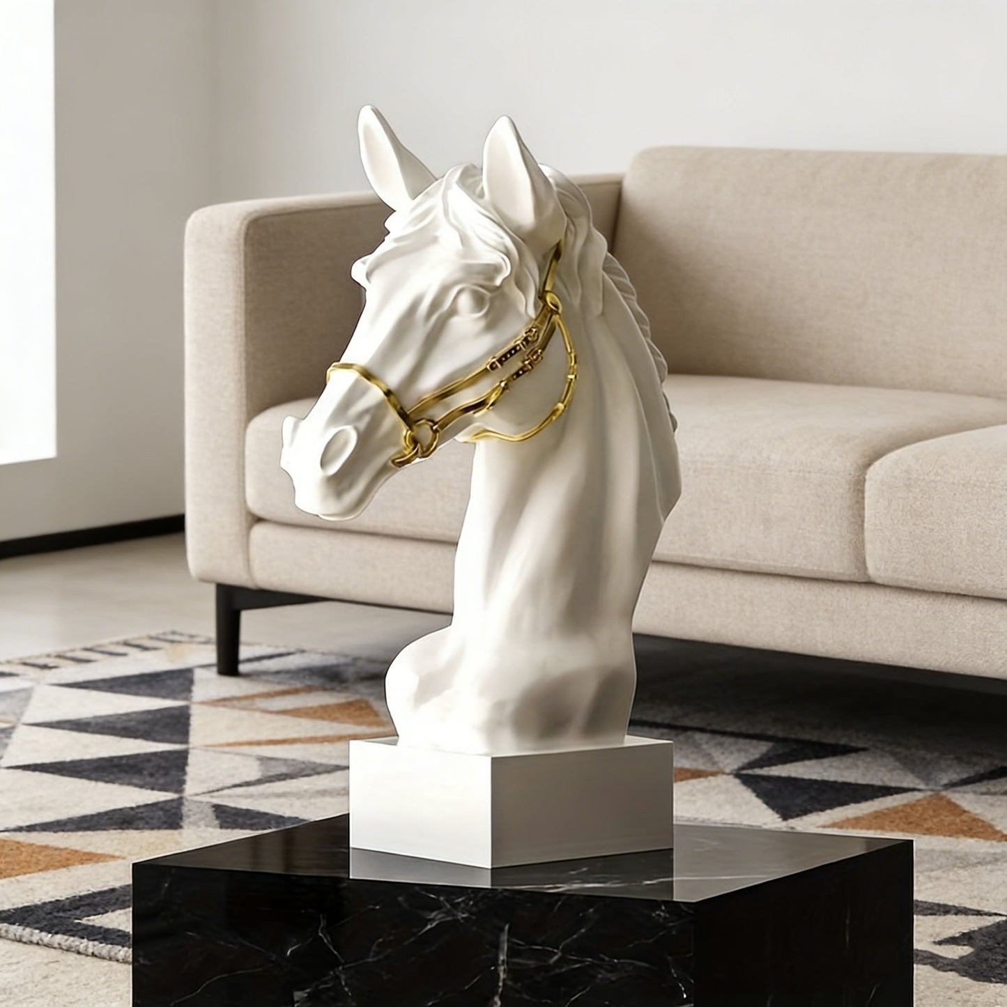 Simulated horse head sculpture