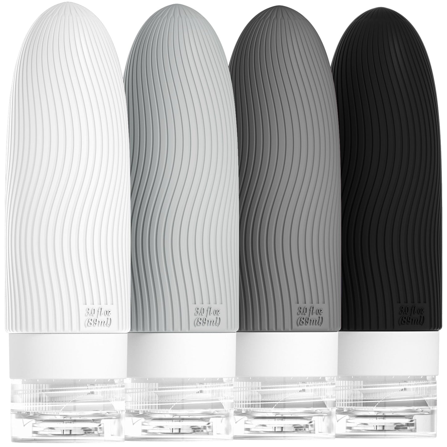 Dluxe Ave. Silicone Travel Bottles for Toiletries/ TSA Approved/ 3oz Leakproof/ BPA Free Refillable / Black White & Grey