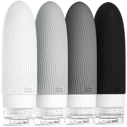 Dluxe Ave. Silicone Travel Bottles for Toiletries/ TSA Approved/ 3oz Leakproof/ BPA Free Refillable / Black White & Grey