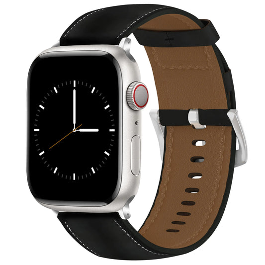Dluxe Ave. Leather Band Compatible with Apple Watch Ultra 2/Ultra Band 38mm 40mm 41mm for Men Vintage Watch Strap for iWatch Series 9 8 7 6 5 4 3 2 1 SE Grain Genuine Replacement Band (Black)