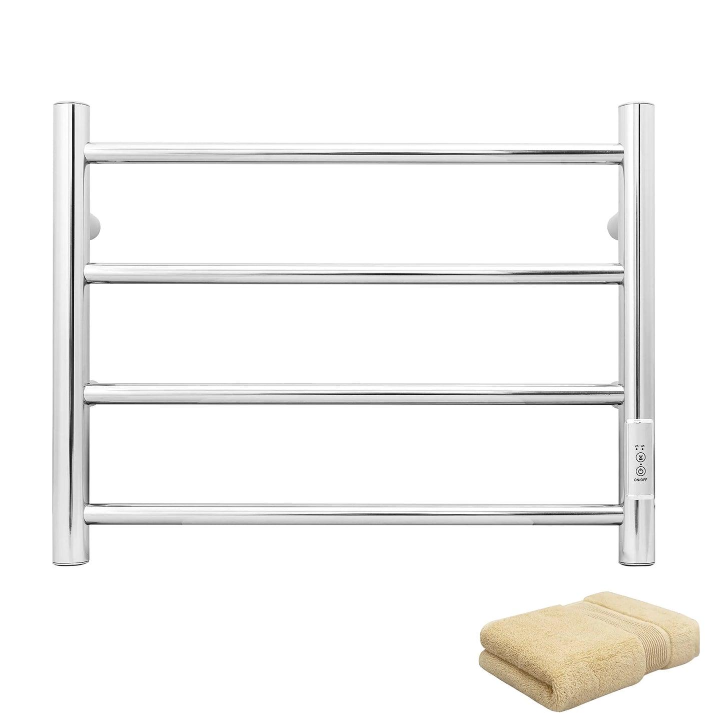 Dluxe Ave. KEG Towel Warmer Wall Mounted with Built-in Timer 4 Bars Electric Stainless Steel Heated Towel Racks for Bathroom Hot Plug-in Bath Towel Heater Brushed Nickel
