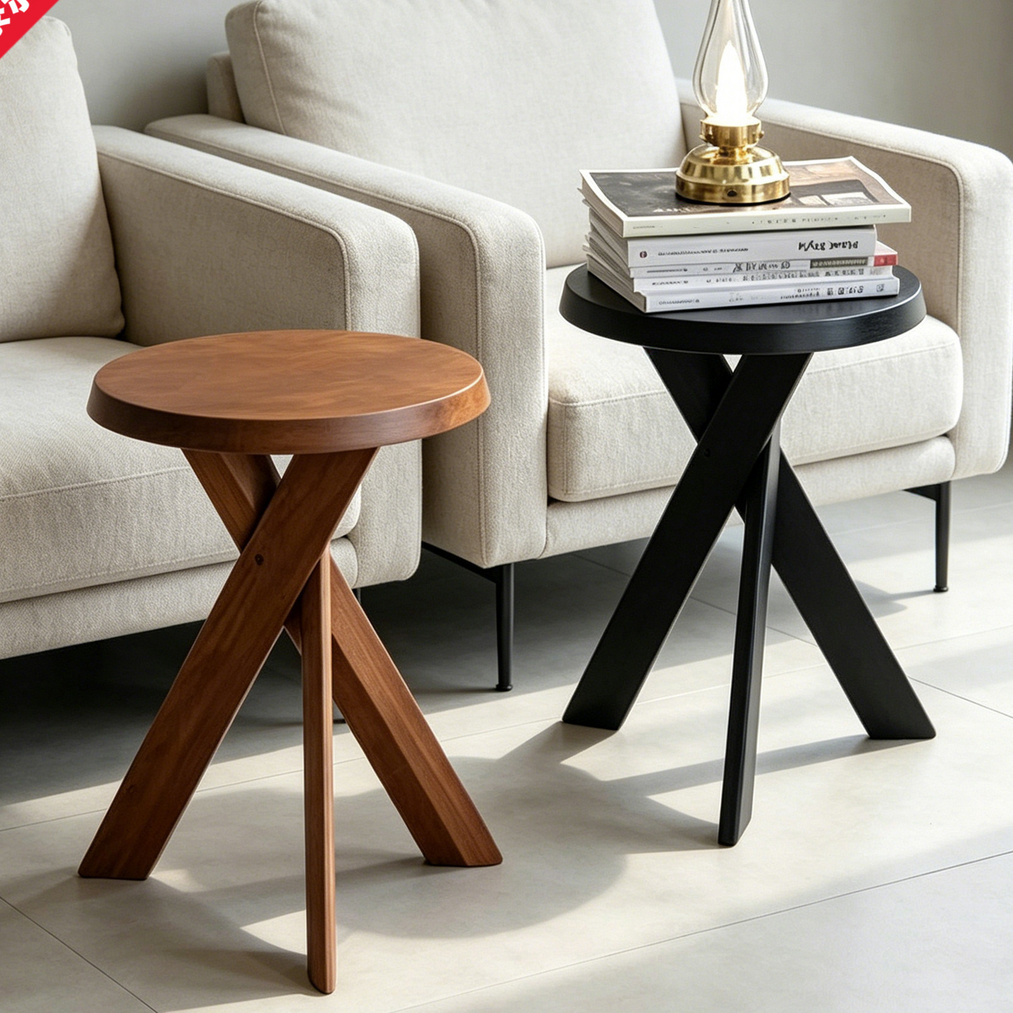 Solid Wood Side Table Japanese Wabi-Sabi Style Coffee Table