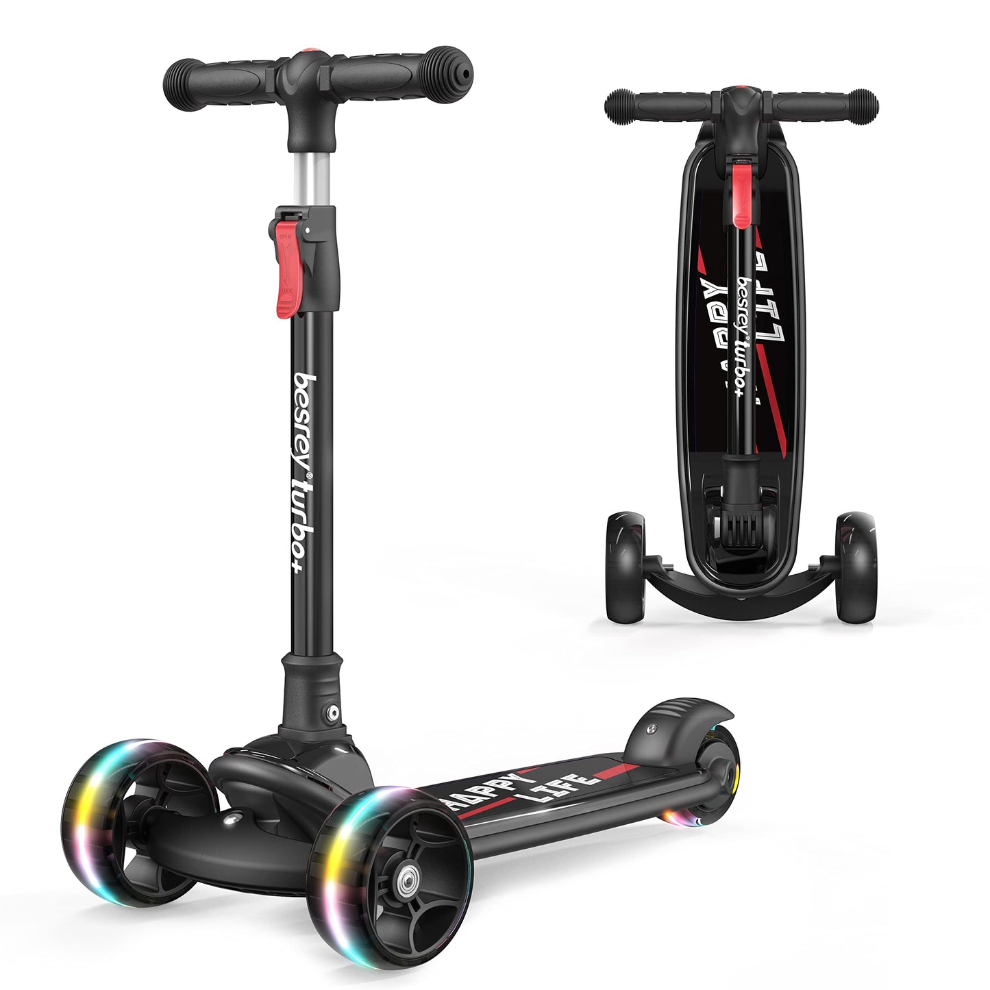 Dluxe Ave. Kids Scooter Kick Scooters for Kids Age 3-8 3 Wheel Scooter for Kids with LED Light Wheels for Boys/Girls (Black)