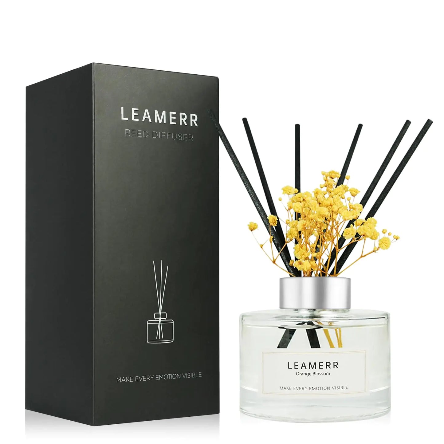 Dluxe Ave. LEAMERR Reed Diffuser Set7 fl oz (210 ml) Orange Blossom Scent Oil Diffusers with 6 Reed SticksHome Fragrance Reed Diffuser for Bathroom Shelf Decor