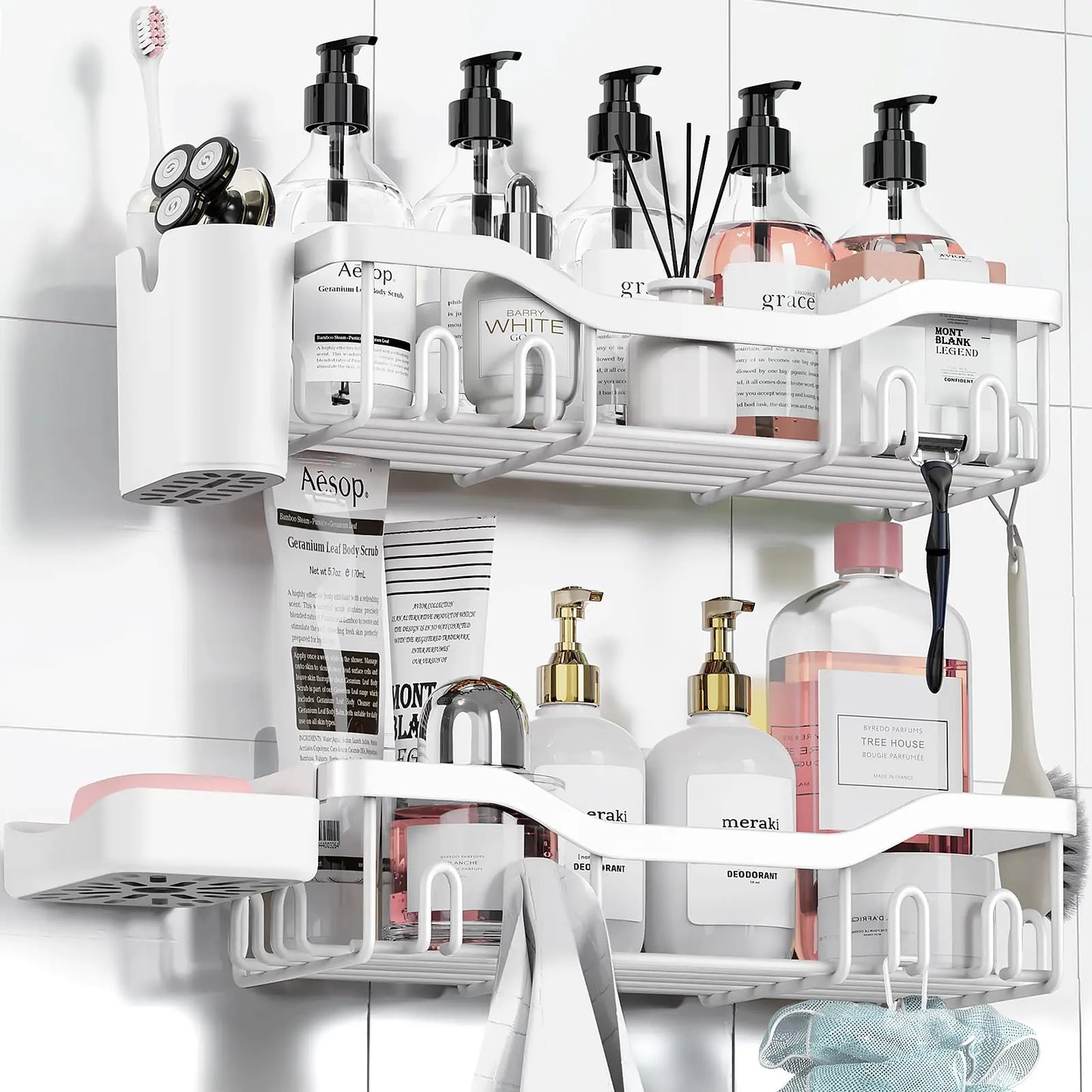 Dluxe Ave. Shower Caddy Adhesive Shower Organizer Bathroom, No Drilling Rack, 2 Pack (White)