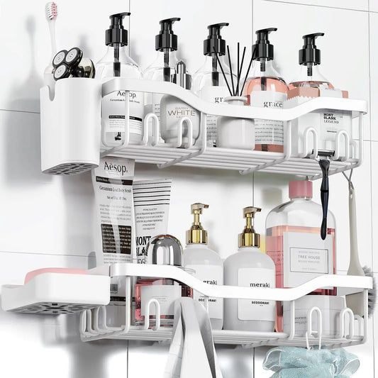Dluxe Ave. Shower Caddy Adhesive Shower Organizer Bathroom/ 2 Pack (White)