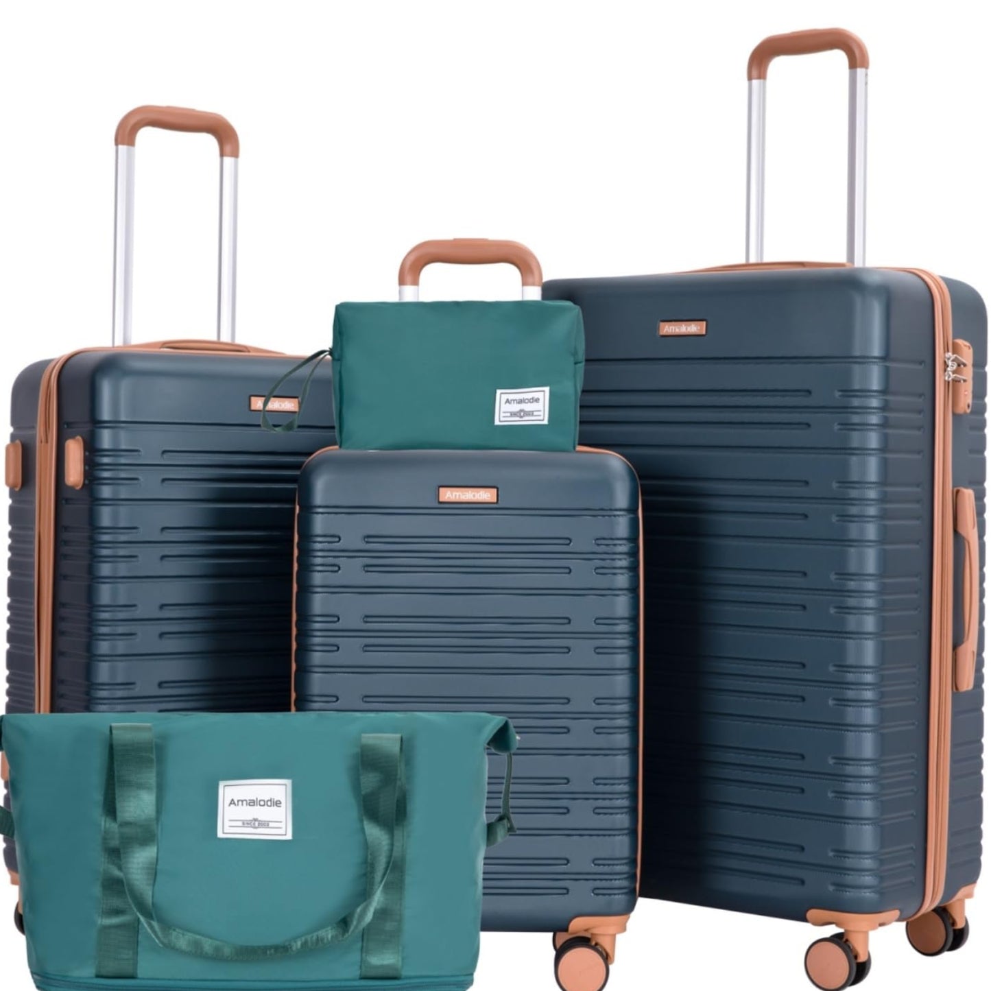 Dluxe Ave. Luggage Sets 5 Piece Suitcases/Spinner Wheels/ABS Hard Case/TSA Lock (Green)