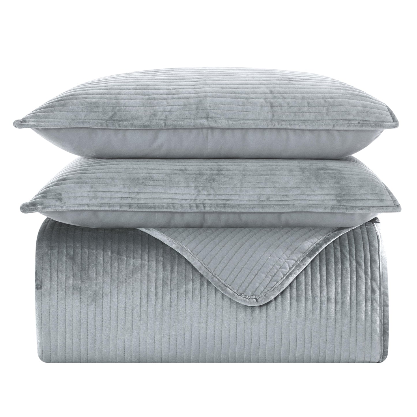 Dluxe Ave. ( FULL ) 3-Piece  Luxury Velvet Corduroy Stripe Quilt Set, Gray