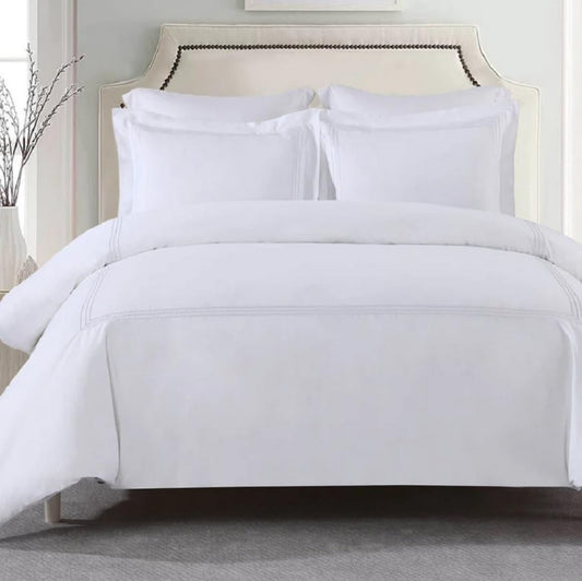 Dluxe Ave. ( FULL/ QUEEN ) 3pc Percale Royal {Duvet Cover} Set/ White