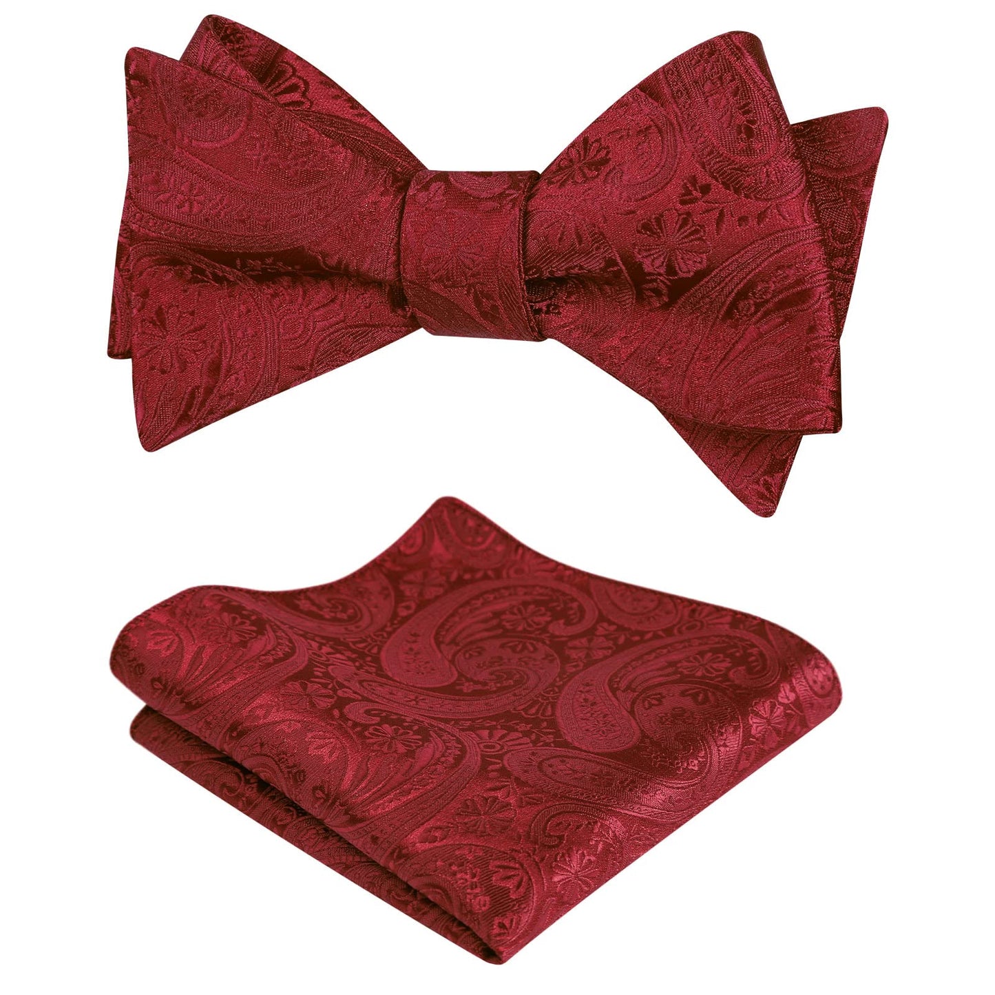 Dluxe Ave. Mens Paisley Bow Tie & Pocket Square Set/ Maroon