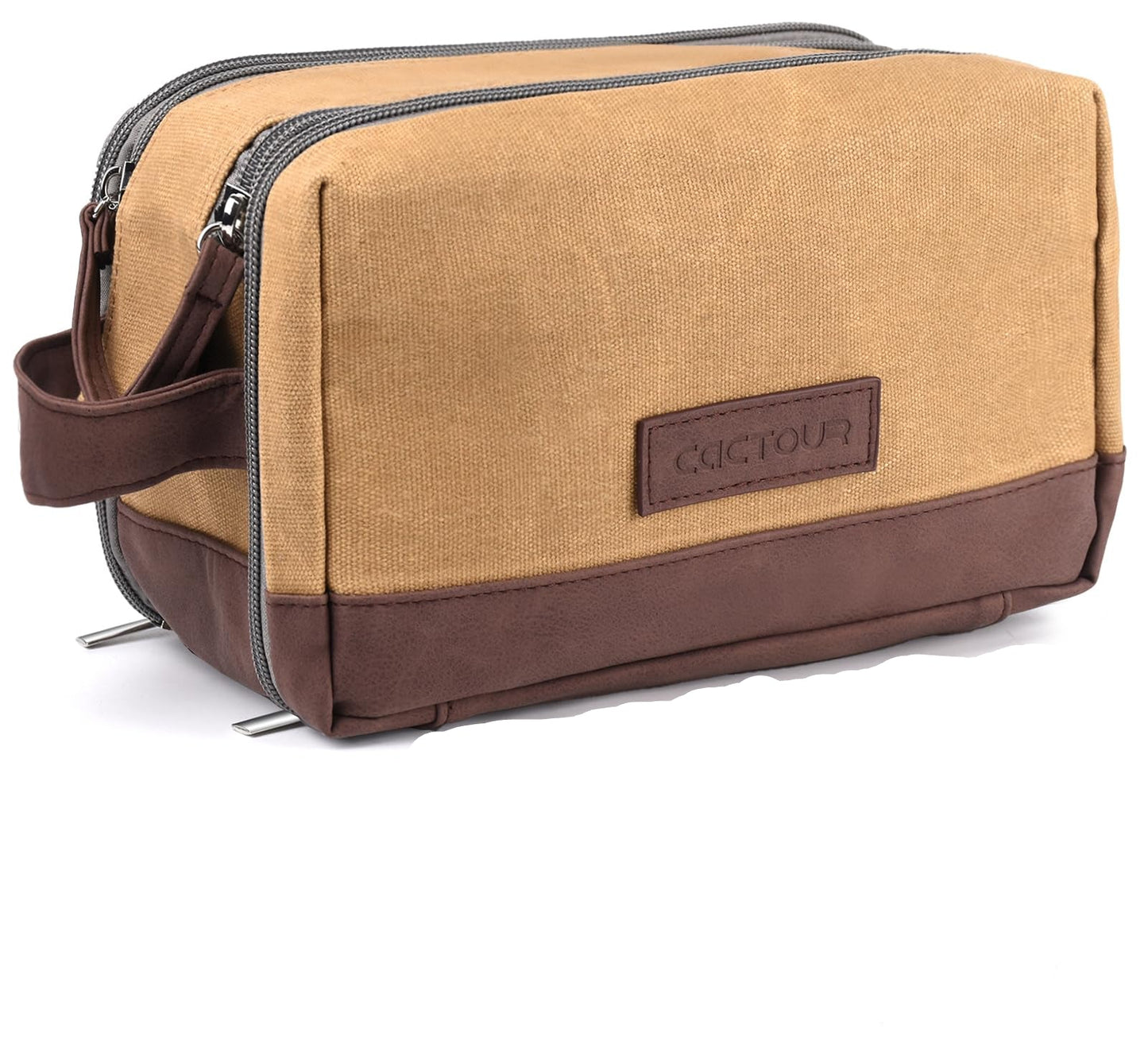Dluxe Ave. Large Mens Toiletry Travel Bag/ Leather and Canvas/ Brown