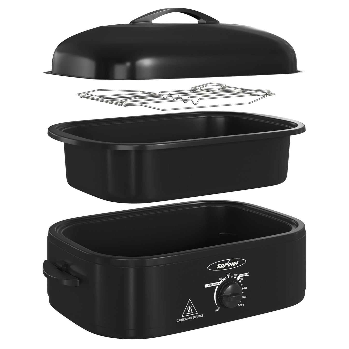 Dluxe Ave. 14-Quart Roaster Oven with Self-Basting Lid / Removable Pan and Rack, Stainless Steel, Black
