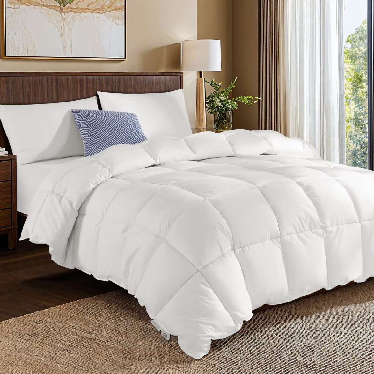 Dluxe Ave. ( TWIN ) White Goose Down Comforter 850 Fill Power All Season Duvet Insert/ 50 oz Ultra-Soft 100% Cotton Duvet Cover Fluffy Cozy Luxury Hotel Collection/ White