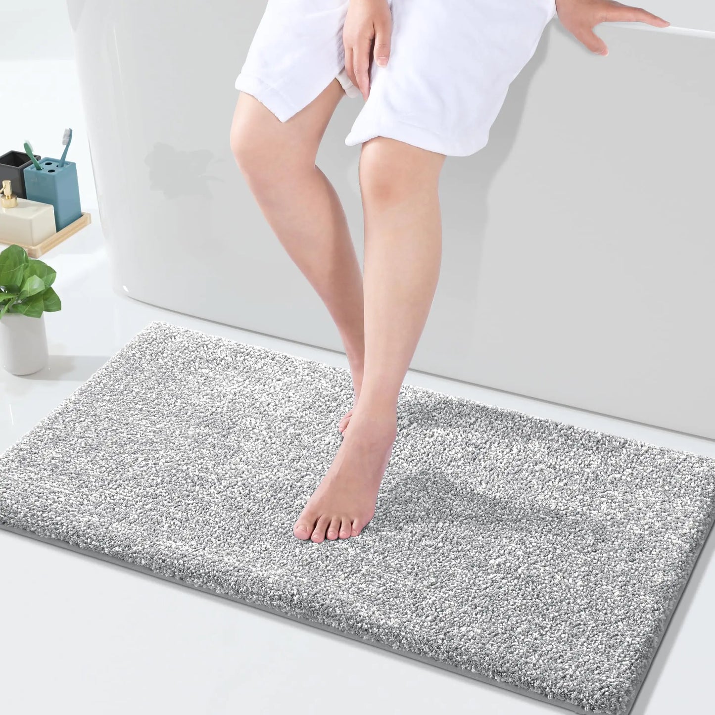 Dluxe Ave. Yimobra Bathroom Rugs Mat Extra Soft Comfortable Bath Rugs Non-Slip Water Absorbent and Thick Bathroom Floor Mats Machine Washine Shaggy Rugs for Shower Bathtubs 36" x 24" Grey&White